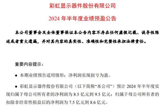 彩虹股份2024年半年度業(yè)績預(yù)告：成功扭虧，前景向好